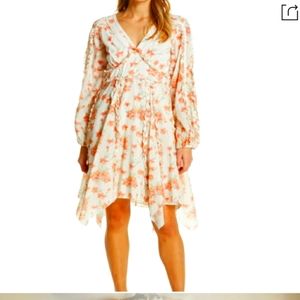 NWT Love Sam Floral Long Sl Handkerchief Dress XS